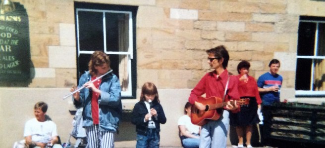 Photo of Me, cousin Helen & Dad Wilf playing this song outside the Blagdon Arms at the fair in the 1980s