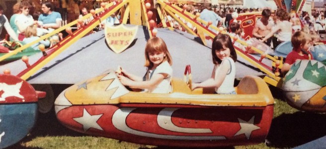 Photo of Me and my syster Pamela on the Super Jets at The Hoppings on the Town Moor in the 1980s