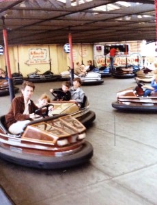 Photo of Wilf & Julia on the dodgems at The Hoppings in the 80s.